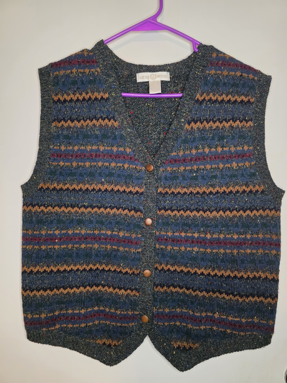 Vintage Cape Isle Knitters Fair Isle Button-Front Sweater Vest-M(Unisex)